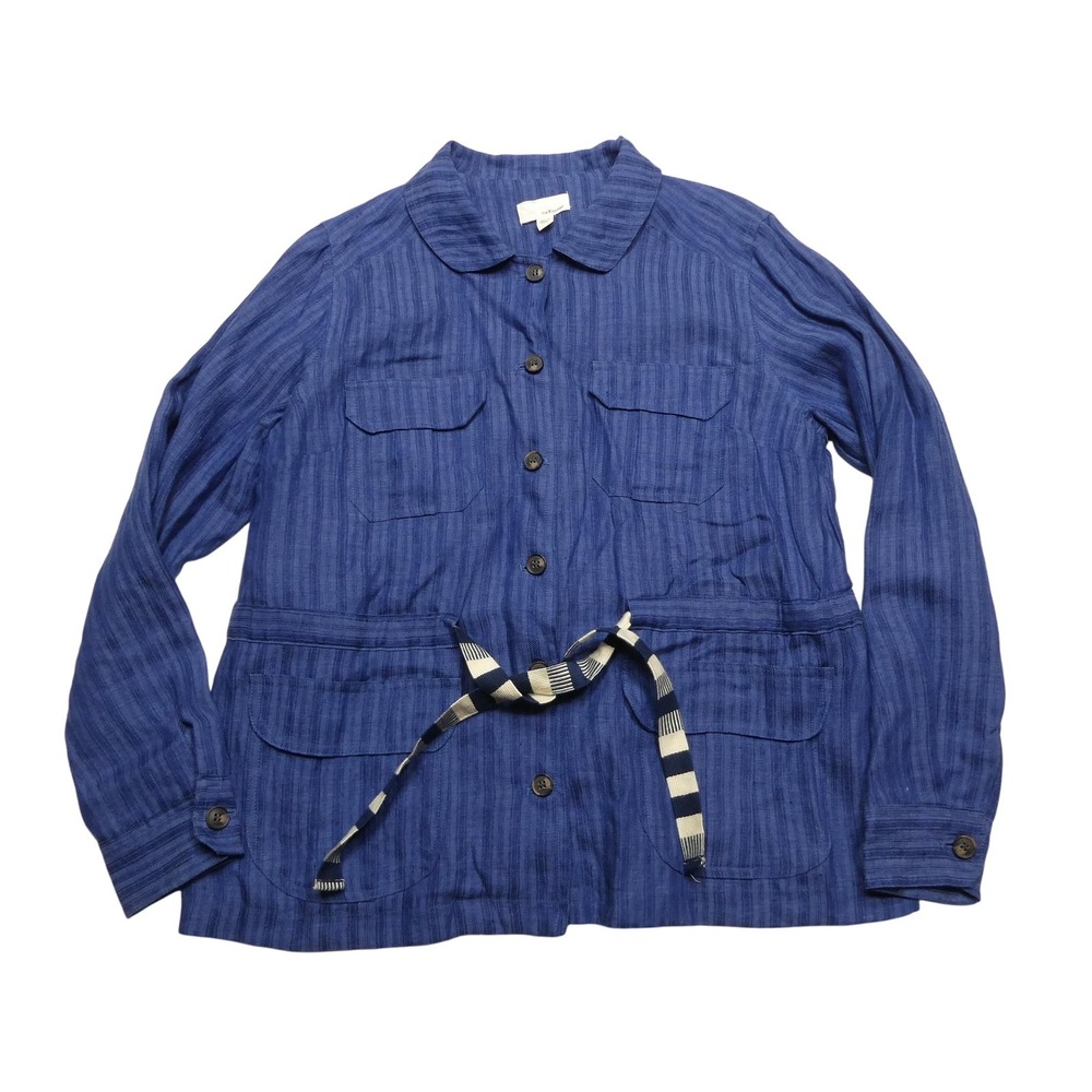 The‎ Korner Jacket Womens XL Blue Linen Belted Utility Chore Shacket 8154089